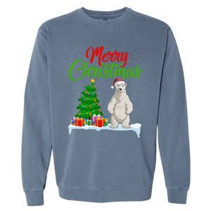 Polar Bear Christmas Tree Lights Funny Xmas Polar Bear Lover Garment-Dyed Sweatshirt