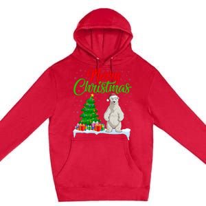 Polar Bear Christmas Tree Lights Funny Xmas Polar Bear Lover Premium Pullover Hoodie