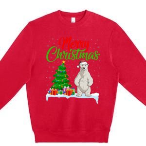 Polar Bear Christmas Tree Lights Funny Xmas Polar Bear Lover Premium Crewneck Sweatshirt