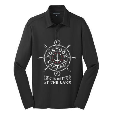 Pontoon Boat Captain Lake Boating Pontooning Silk Touch Performance Long Sleeve Polo