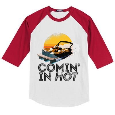 Pontoon Boat Comin In Hot Funny Boating Lake For Dad Kids Colorblock Raglan Jersey