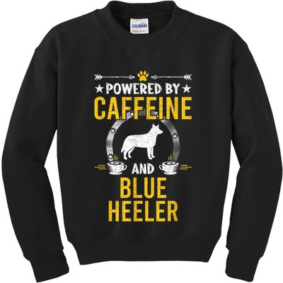 Powered By Caffeine And Blue Heeler Dog Lovers Kids Sweatshirt