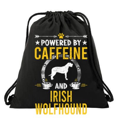 Powered By Caffeine And Irish Wolfhound Dog Lovers Drawstring Bag