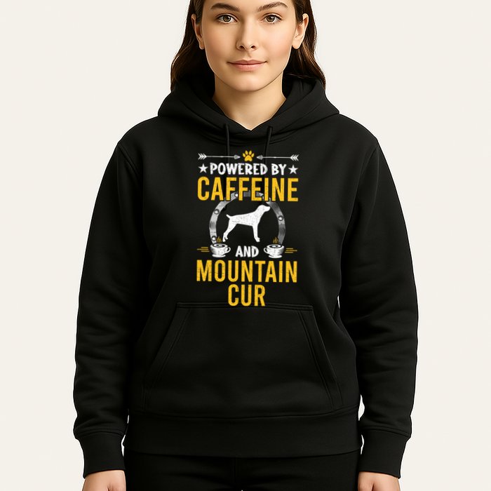 Powered By Caffeine And Mountain Cur Dog Lovers Long Sleeve Hoodie