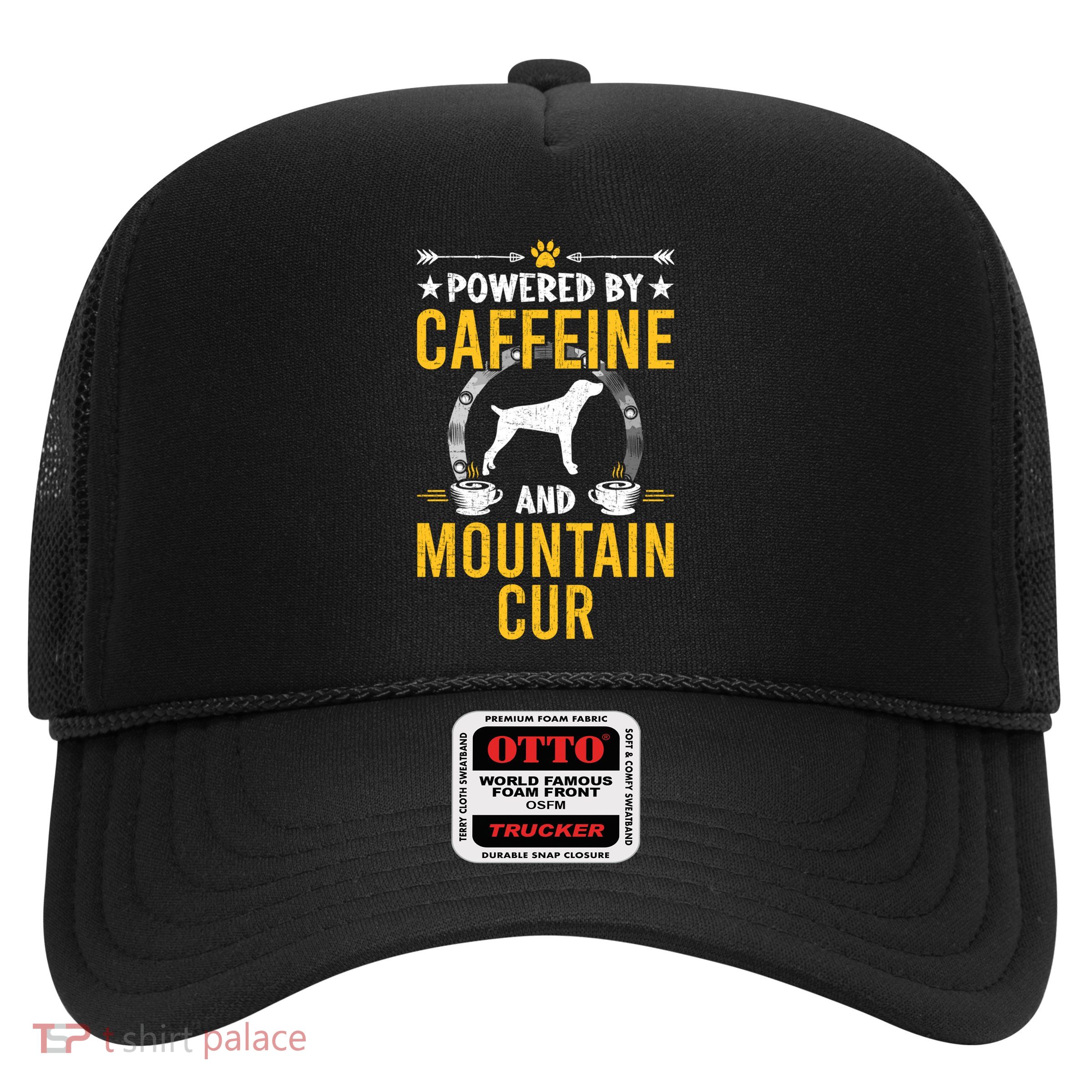 Powered By Caffeine And Mountain Cur Dog Lovers Long Sleeve Trucker Hat