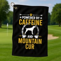 Powered By Caffeine And Mountain Cur Dog Lovers Long Sleeve Golf Towel