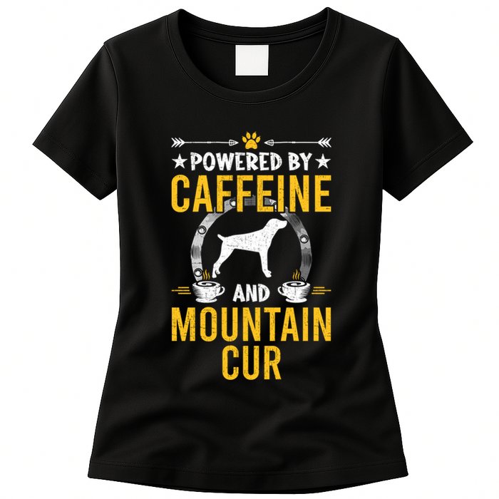 Powered By Caffeine And Mountain Cur Dog Lovers Long Sleeve Womens T-Shirt