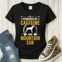 Powered By Caffeine And Mountain Cur Dog Lovers Long Sleeve Womens T-Shirt