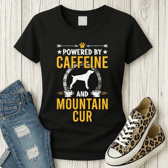 Powered By Caffeine And Mountain Cur Dog Lovers Long Sleeve Womens T-Shirt