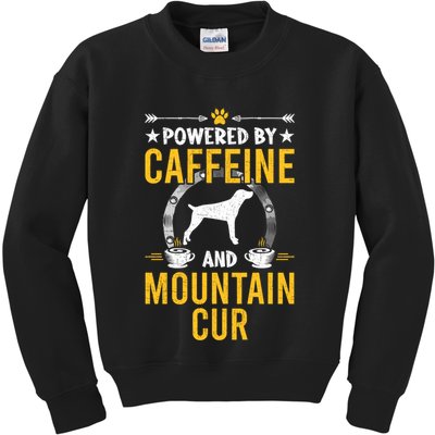 Powered By Caffeine And Mountain Cur Dog Lovers Long Sleeve Kids Sweatshirt
