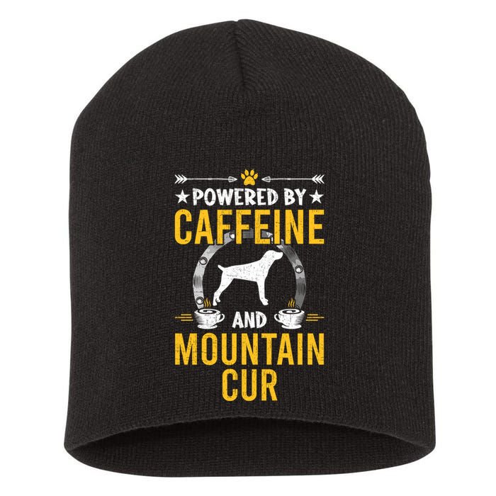 Powered By Caffeine And Mountain Cur Dog Lovers Long Sleeve Short Acrylic Beanie