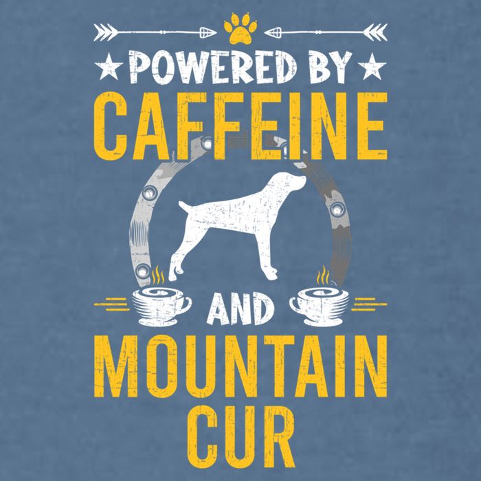 Powered By Caffeine And Mountain Cur Dog Lovers Long Sleeve Garment-Dyed Sweatshirt