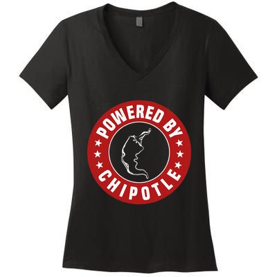 Powered By Chipotle Design Chili Pepper Women's V-Neck T-Shirt