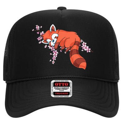 Panda Bear Cherry Blossom Animal Zoo Keeper Gift Red Panda High Crown Mesh Back Trucker Hat