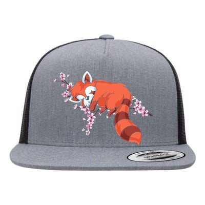 Panda Bear Cherry Blossom Animal Zoo Keeper Gift Red Panda Flat Bill Trucker Hat