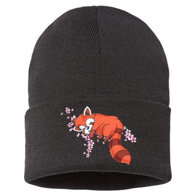 Panda Bear Cherry Blossom Animal Zoo Keeper Gift Red Panda Sustainable Knit Beanie