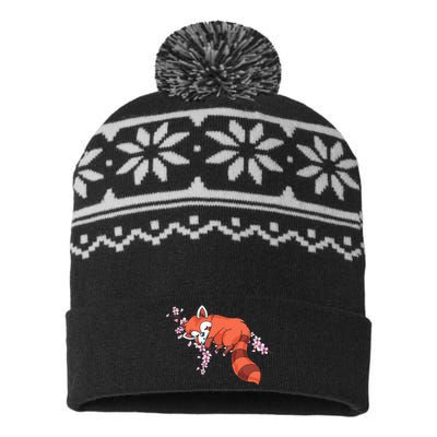 Panda Bear Cherry Blossom Animal Zoo Keeper Gift Red Panda USA-Made Snowflake Beanie