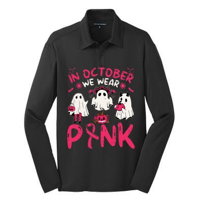 Pink Breast Cancer Awareness Ghost Halloween Costume Silk Touch Performance Long Sleeve Polo