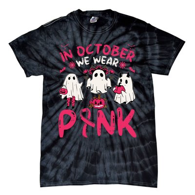 Pink Breast Cancer Awareness Ghost Halloween Costume Tie-Dye T-Shirt