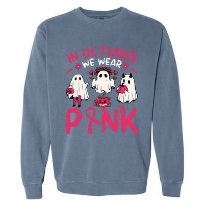 Pink Breast Cancer Awareness Ghost Halloween Costume Garment-Dyed Sweatshirt