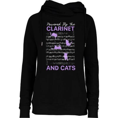 Powered By Clarinet And Cats Kitty Lover Musician Womens Funnel Neck Pullover Hood