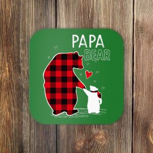 Papa Bear Christmas Pajama Red Plaid Family Coaster