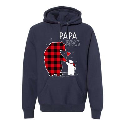 Papa Bear Christmas Pajama Red Plaid Family Premium Hoodie