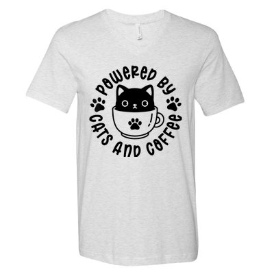 Powered By Cats And Coffee V-Neck T-Shirt