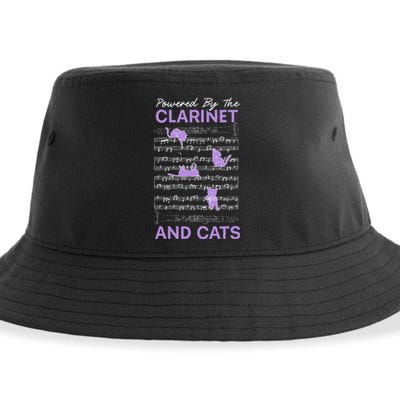 Powered By Clarinet And Cats Kitty Lover Musician Sustainable Bucket Hat