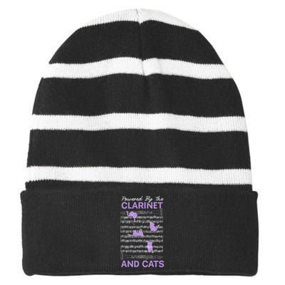 Powered By Clarinet And Cats Kitty Lover Musician Striped Beanie with Solid Band