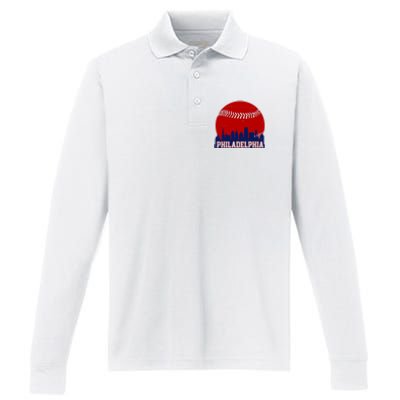 Philadelphia Baseball City Skyline Performance Long Sleeve Polo