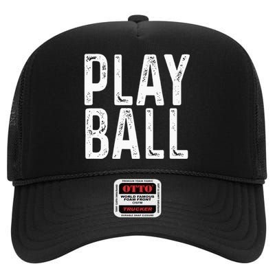 Play Ball Cute Baseball Softball Funny High Crown Mesh Back Trucker Hat