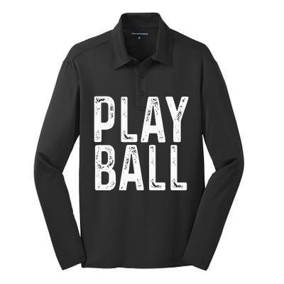 Play Ball Cute Baseball Softball Funny Silk Touch Performance Long Sleeve Polo