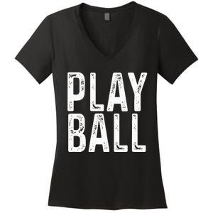 Play Ball Cute Baseball Softball Funny Women's V-Neck T-Shirt