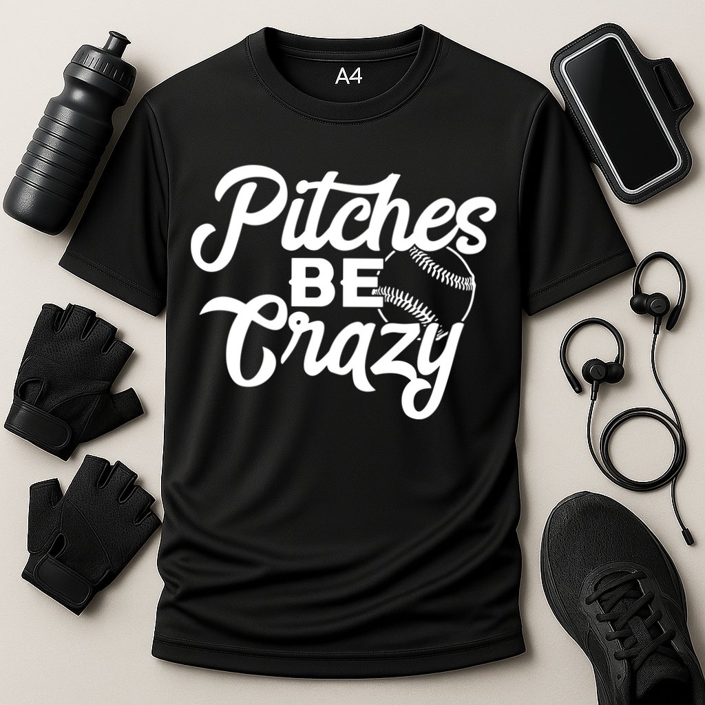 Pitches Be Crazy Softball Baseball Cooling Performance Crew T-Shirt