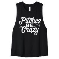 Pitches Be Crazy Softball Baseball Women's Racerback Cropped Tank