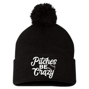 Pitches Be Crazy Softball Baseball Pom Pom 12in Knit Beanie