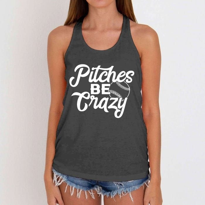 Pitches Be Crazy Softball Baseball Women's Knotted Racerback Tank