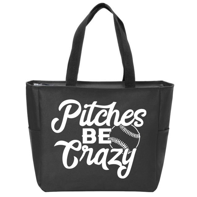 Pitches Be Crazy Softball Baseball Zip Tote Bag