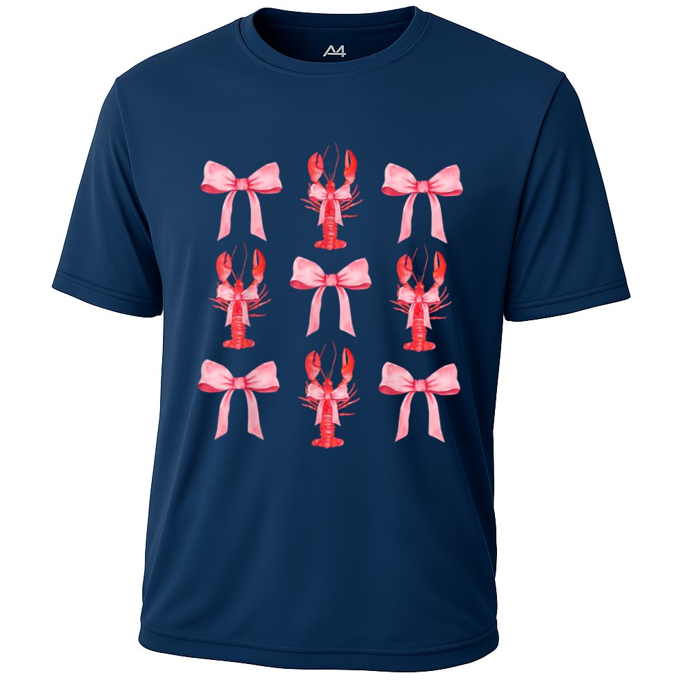 Pink Bow Cute Coquette Crawfish Clean Girl Aesthetic Cooling Performance Crew T-Shirt