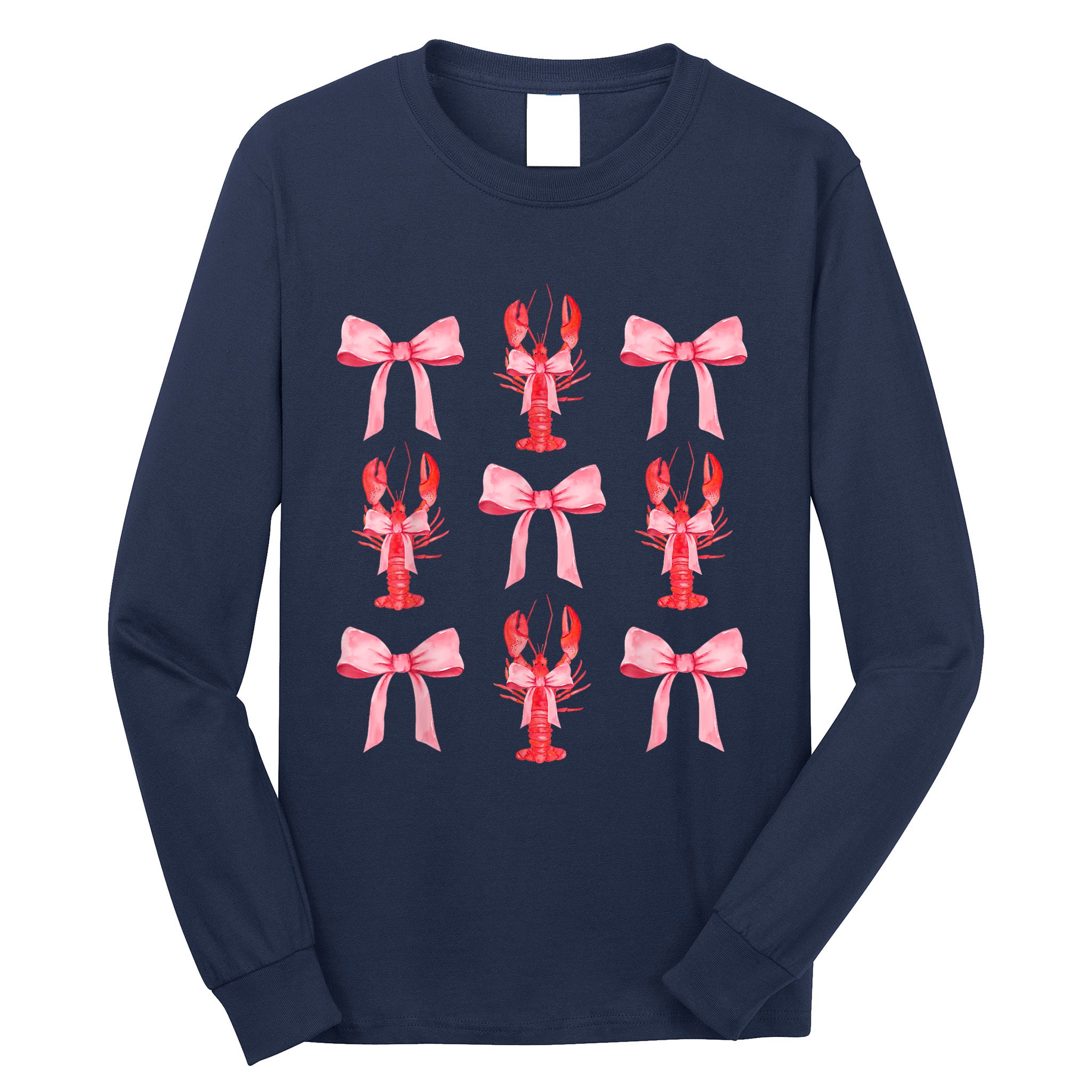 Pink Bow Cute Coquette Crawfish Clean Girl Aesthetic Long Sleeve Shirt