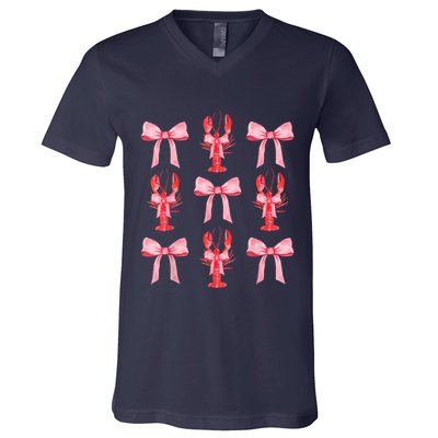 Pink Bow Cute Coquette Crawfish Clean Girl Aesthetic V-Neck T-Shirt