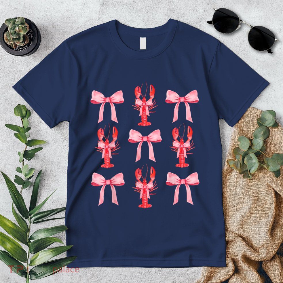 Pink Bow Cute Coquette Crawfish Clean Girl Aesthetic Premium T-Shirt