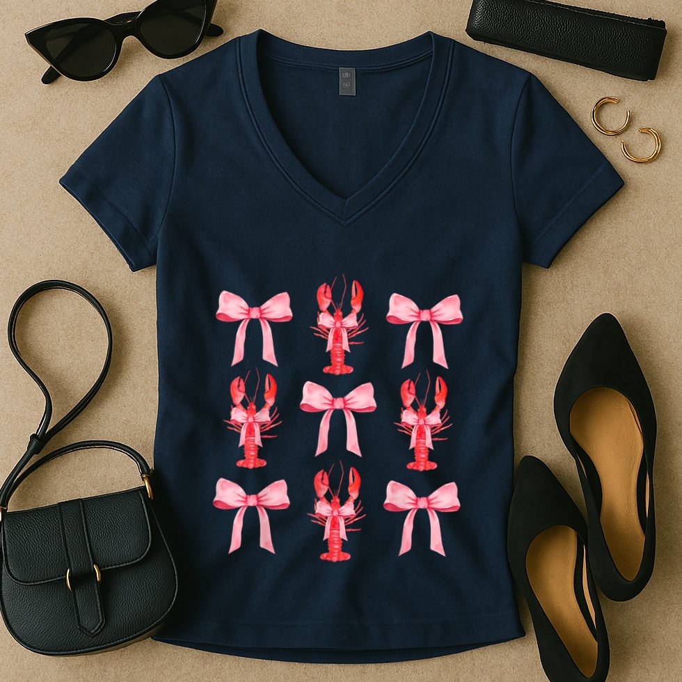 Pink Bow Cute Coquette Crawfish Clean Girl Aesthetic Women's V-Neck T-Shirt