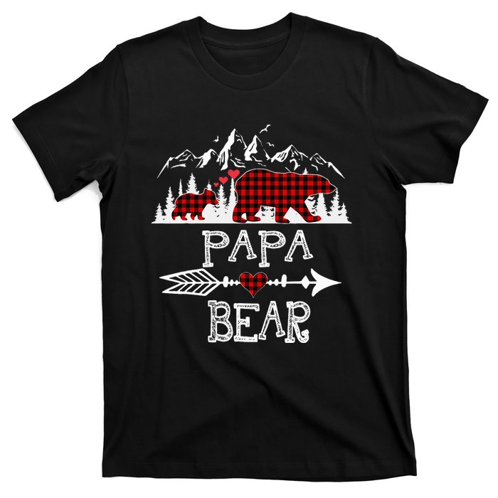 Papa Bear Christmas Pajama Red Plaid Buffalo Family T-Shirt