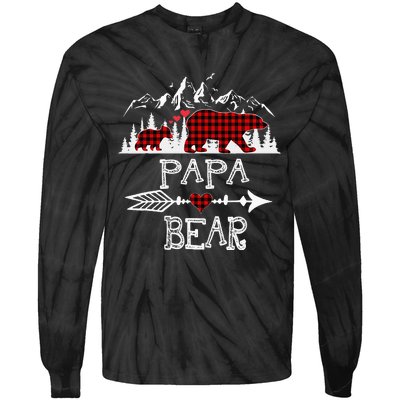 Papa Bear Christmas Pajama Red Plaid Buffalo Family Tie-Dye Long Sleeve Shirt