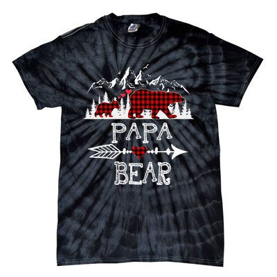 Papa Bear Christmas Pajama Red Plaid Buffalo Family Tie-Dye T-Shirt