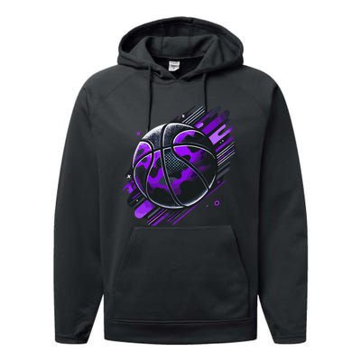 Purple Basketball Camouflage Performance Fleece Hoodie