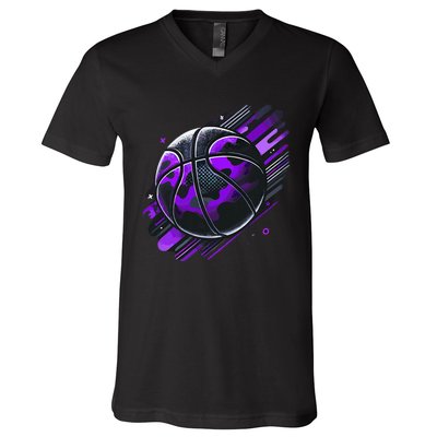 Purple Basketball Camouflage V-Neck T-Shirt