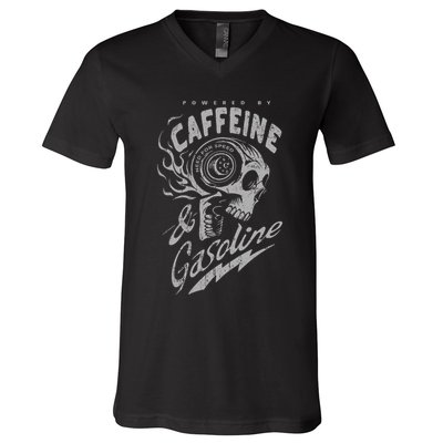 Powered By Caffeine And Gasoline V-Neck T-Shirt